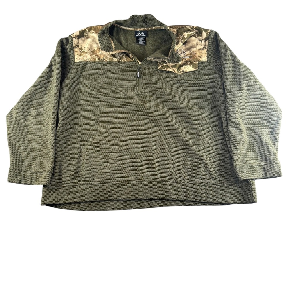 Realtree Mens 3XL Olive Waffle Knit Camo Yoke Quarter Zip Pullover FJ10053